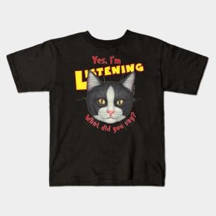 Kitty cat attitude what did you say? Cute Tuxedo Cat Face Kids T-Shirt